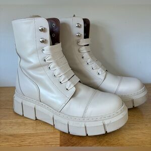 WOMANS CREAM ALOHAS LEATHER HIGH TOP THICK SOLE COMBAT BOOTS SIZE 38 or 7.5/8